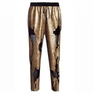 Robert Rodriguez Metallic Gold Sequin Track Pants